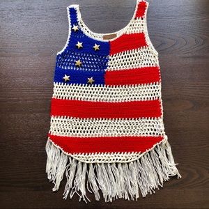 Crochet American Flag Top with Fringe and Stars